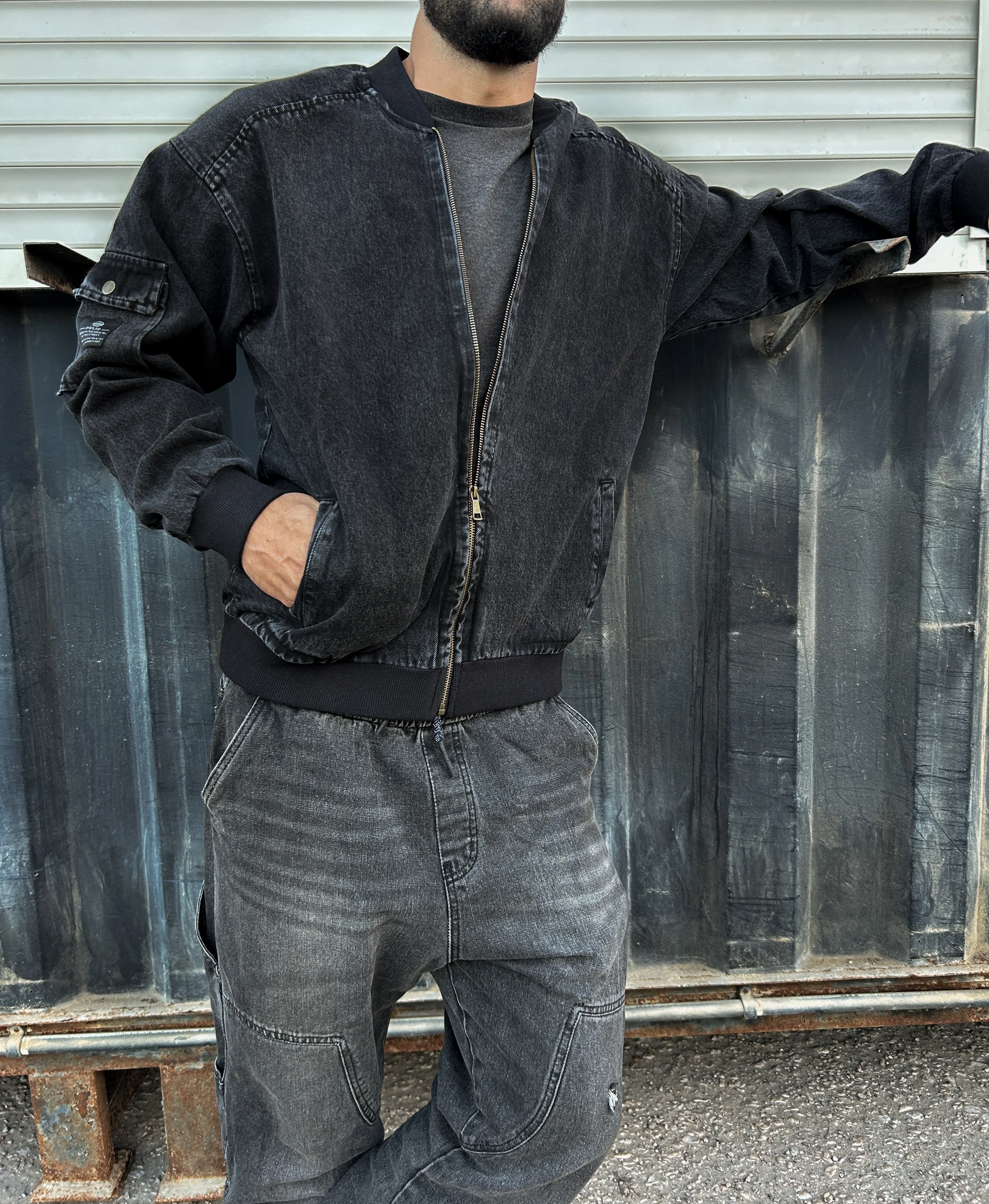 DENIM BOMBER JACKET BLACK - Image 10