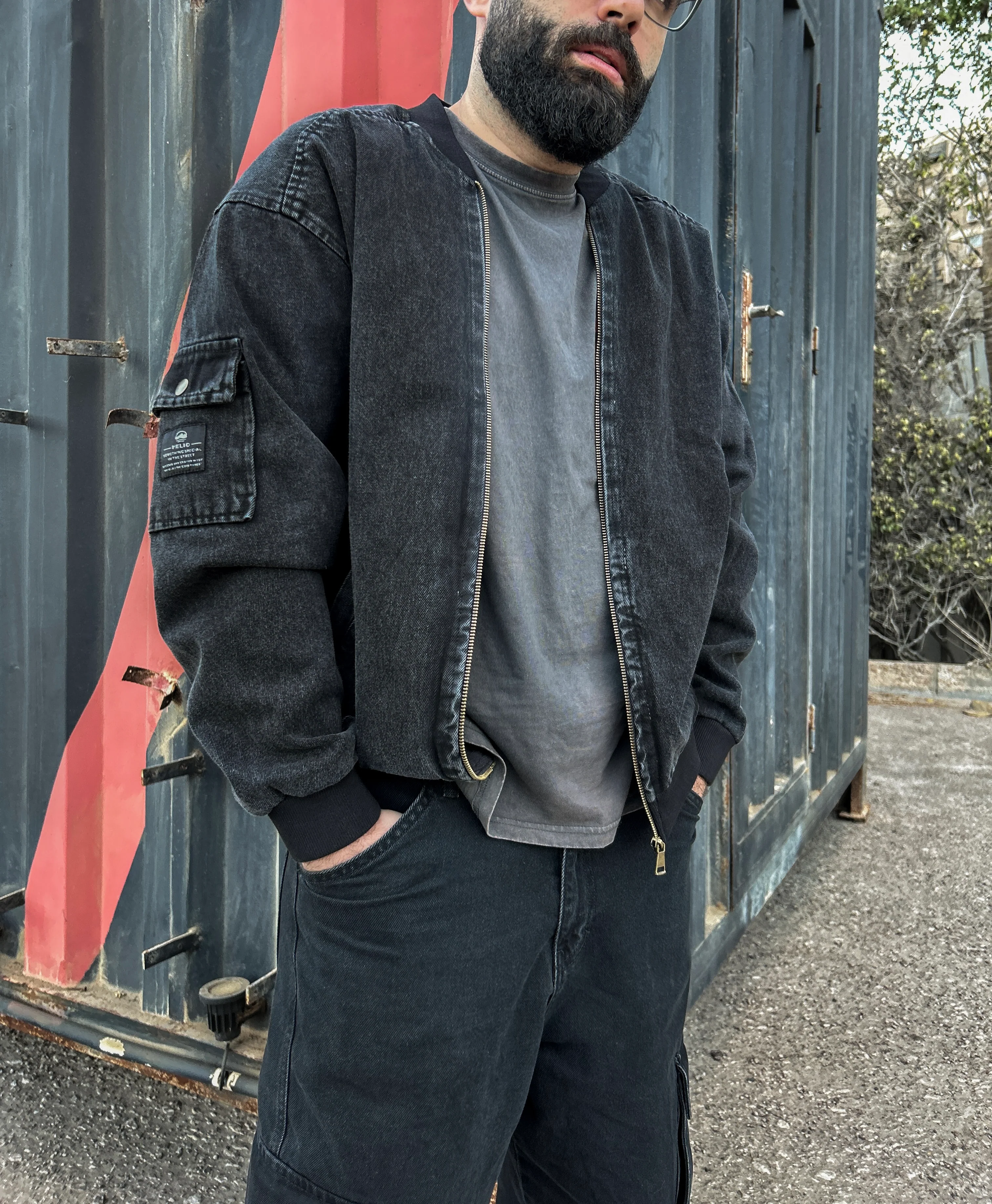 DENIM BOMBER JACKET BLACK - Image 6