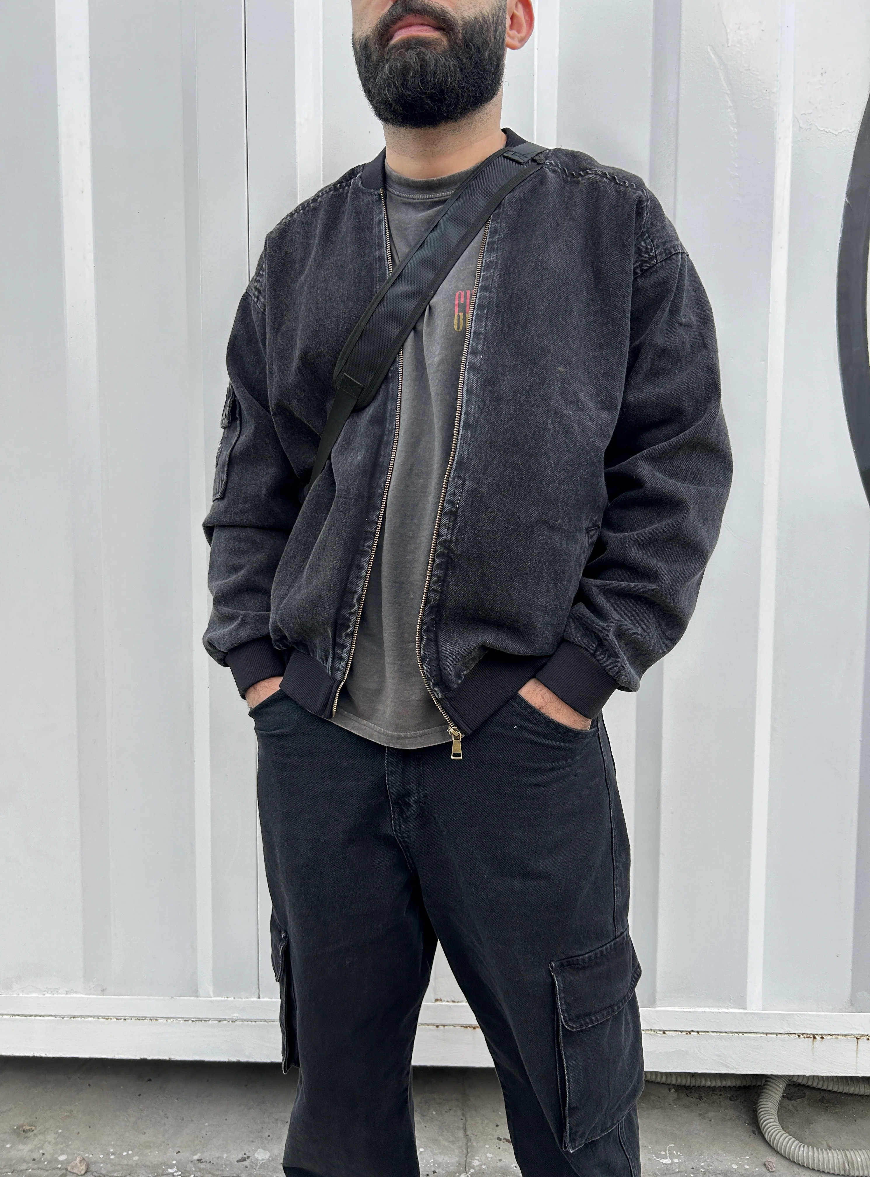 DENIM BOMBER JACKET BLACK - Image 7