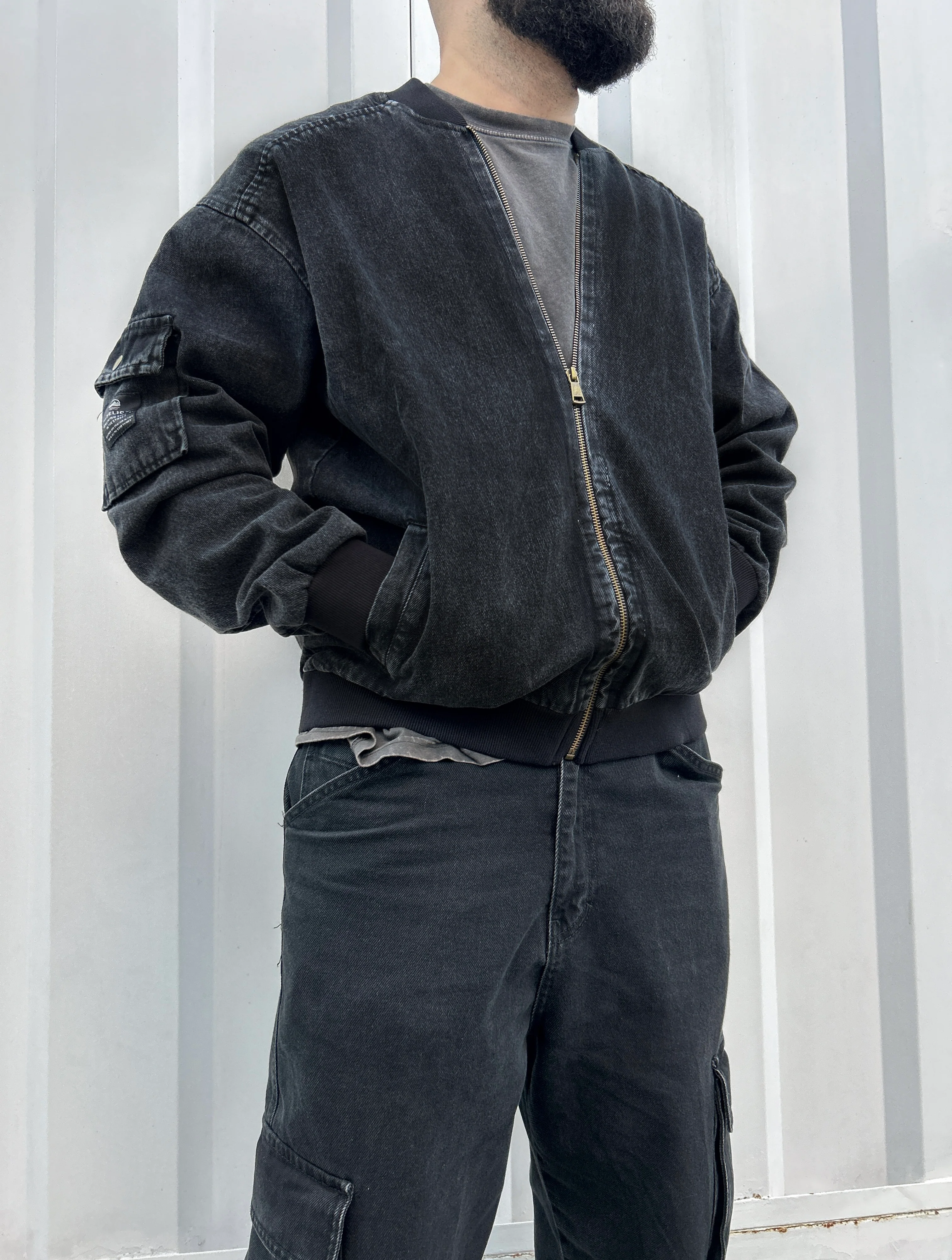 DENIM BOMBER JACKET BLACK - Image 8