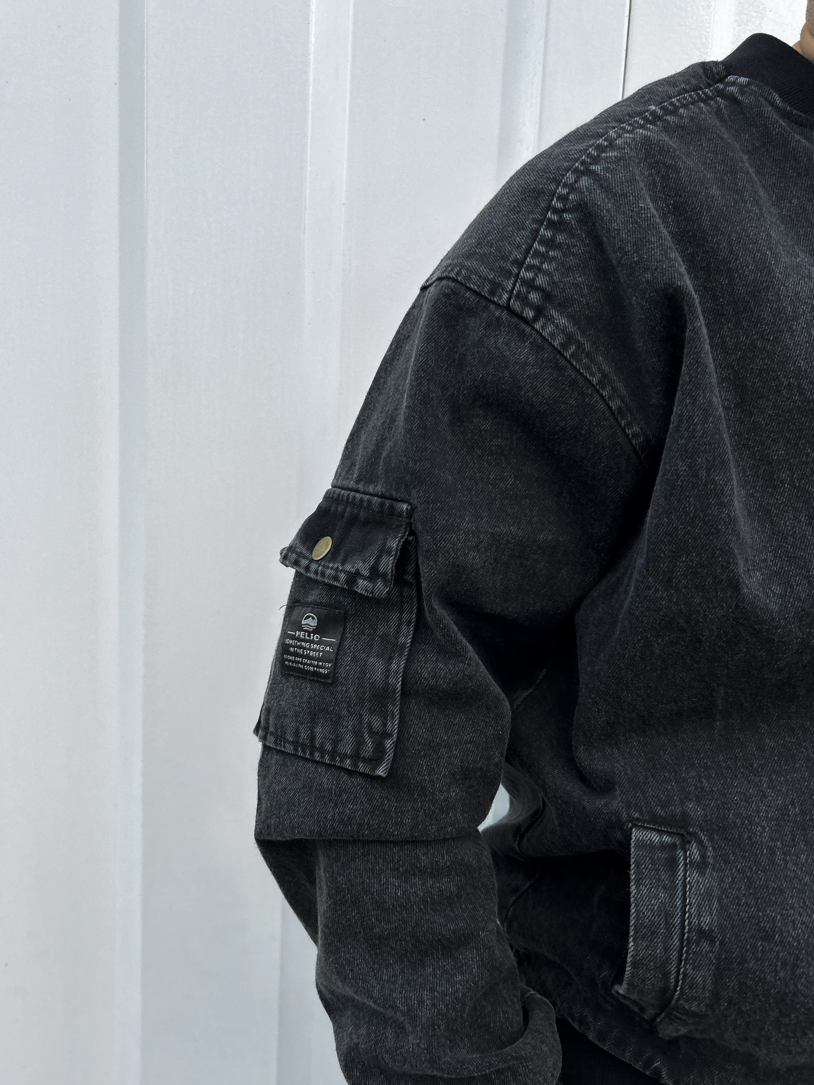 DENIM BOMBER JACKET BLACK - Image 9
