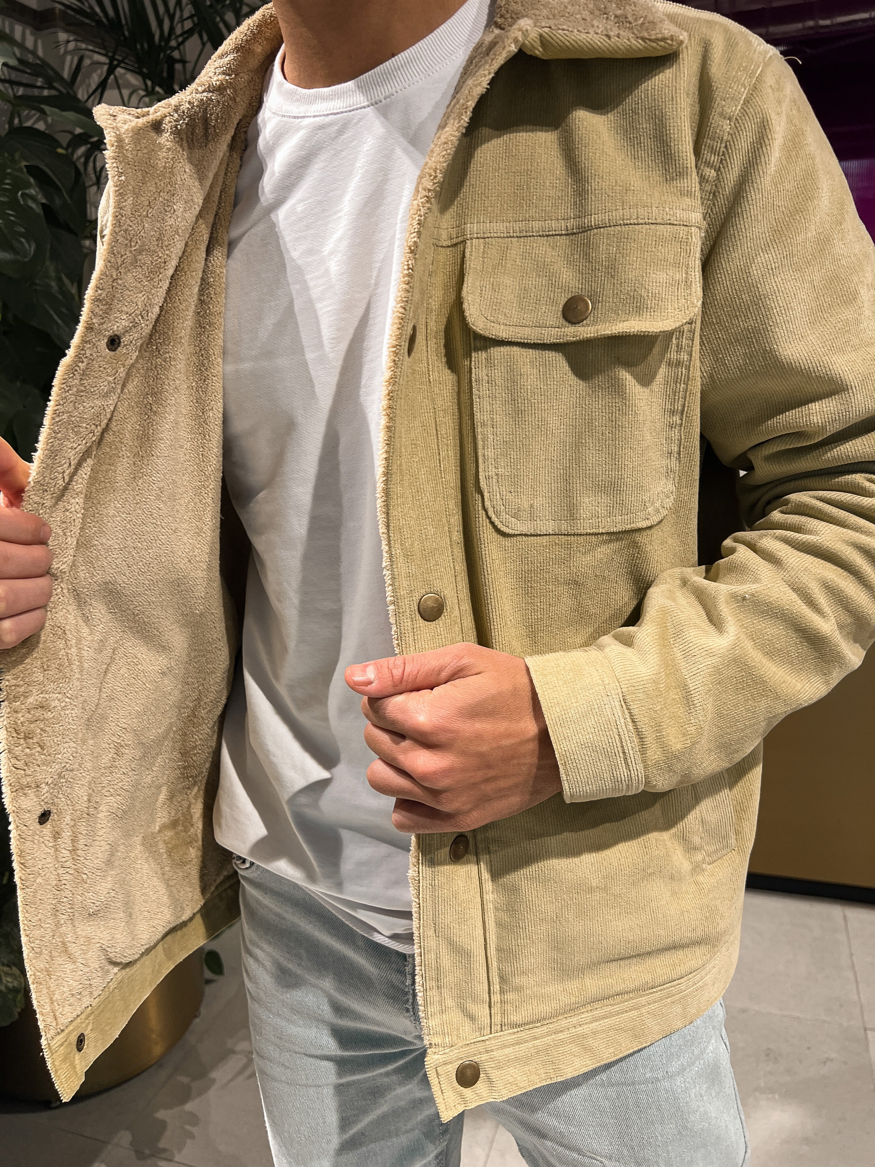 FLEECE-LINED CORDUROY JACKET BEIGE - Image 5