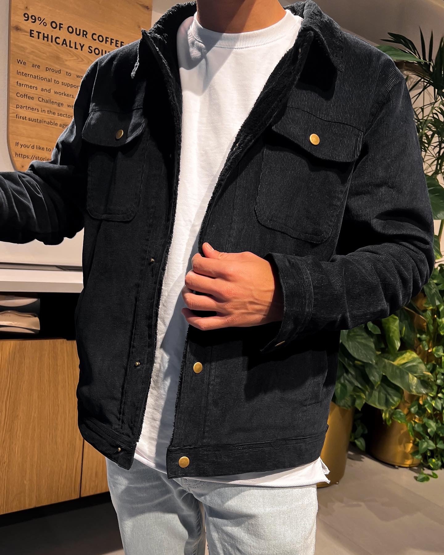 FLEECE-LINED CORDUROY JACKET BLACK - Image 2