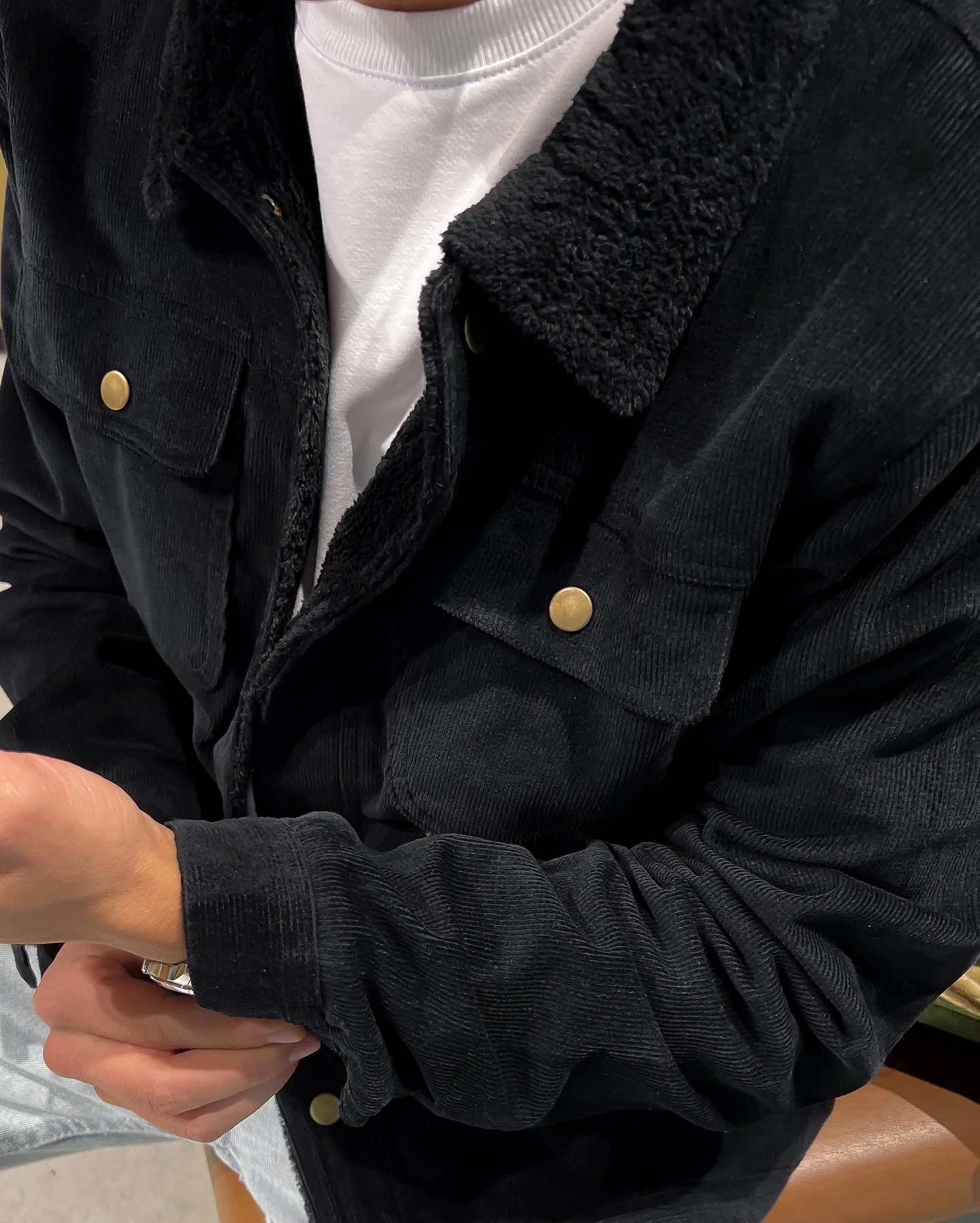 FLEECE-LINED CORDUROY JACKET BLACK - Image 3